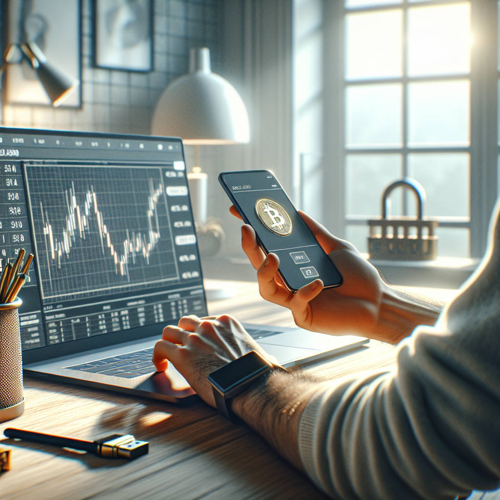 Person prüft Krypto-Börse am Laptop, Fokus auf Sicherheit, Gebühren, Regulierung, Liquidität, Benutzerfreundlichkeit